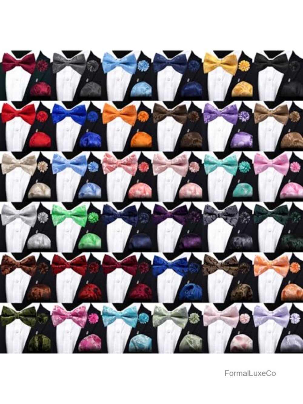 Paisley Pre-tied Bow Tie Pocket Square & Lapel Pin Set for Men - Picture 3 of 3